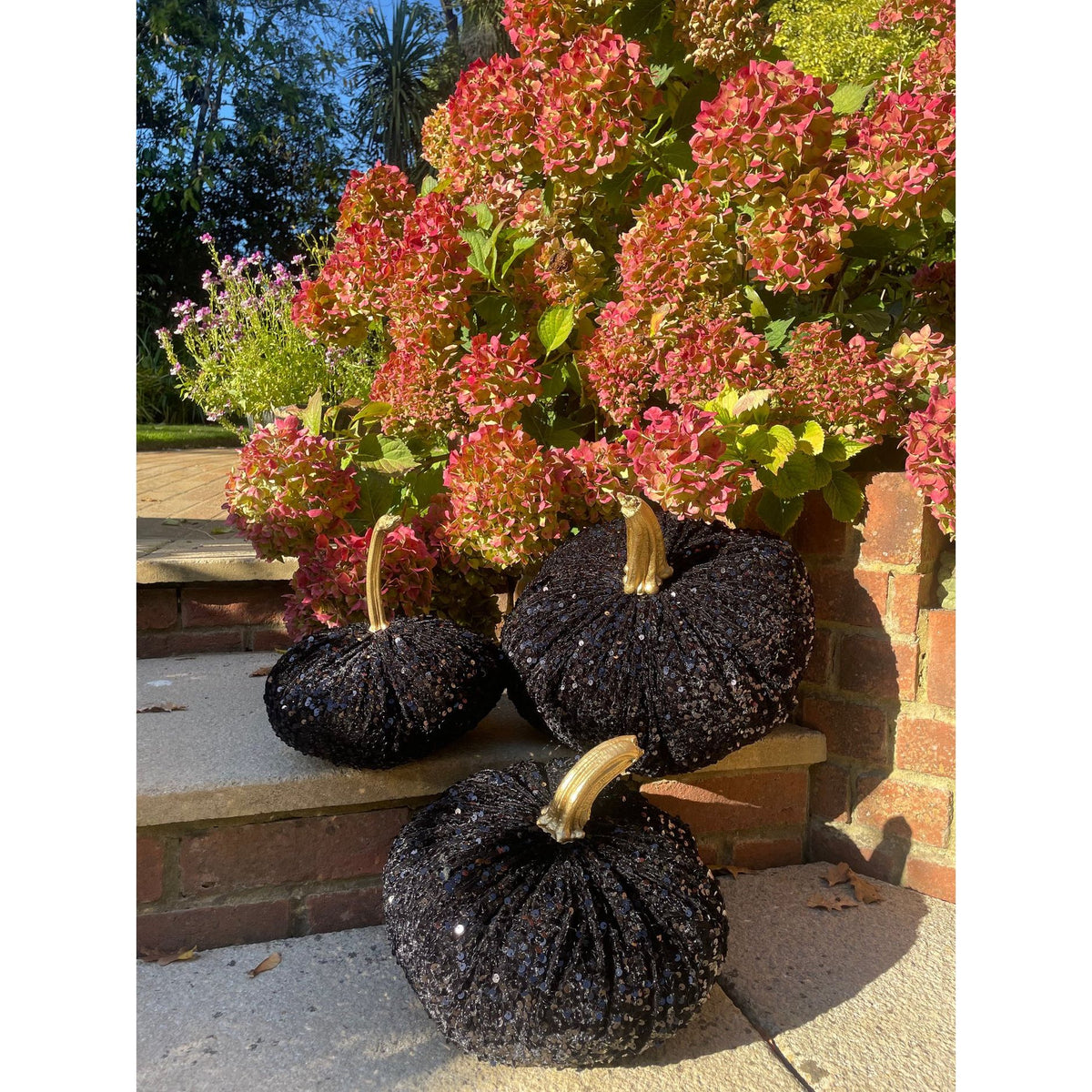 Jumbo XXL Sparkly Velvet Sequin Pumpkin with Real Stem