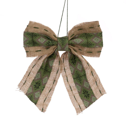 Burlap Natural Green Festive Bow Hanging Traditional Christmas Bow Cottage Farm Style Xmas Tree Wreaths Decor Decoration