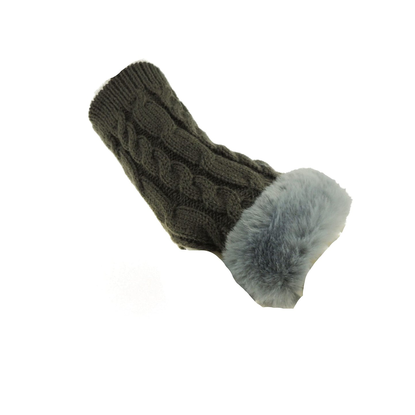Glamour Girlz Womens Girls Faux Fur Cable Knitted Knit Thermal Fleece Warm Winter Outdoor Hiking Cold Weather Driving Cycling Christmas Birthday Hand Warmers Fingerless Half Gloves Mitts Mittens