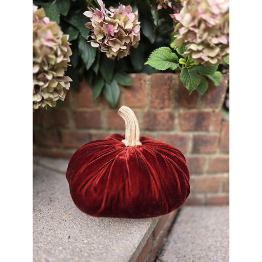 Extra Large Cinnamon Rust Silk Velvet Pumpkin with Real Stem – Luxury Autumn Fall Thanksgiving Decor