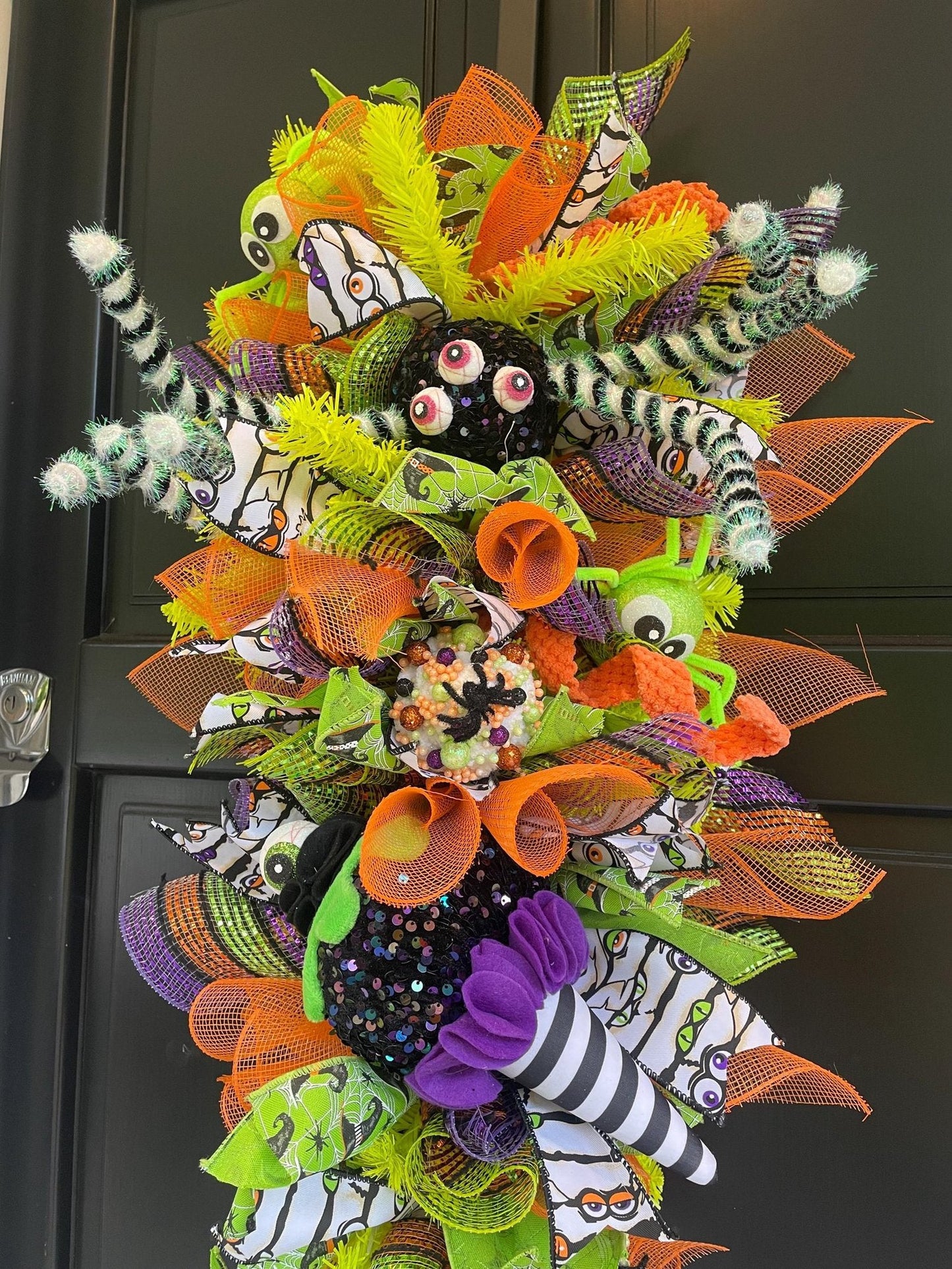 Luxury Halloween Teardrop Swag | Spider & Monster Long Door Wreath | 85cm (33.5")
