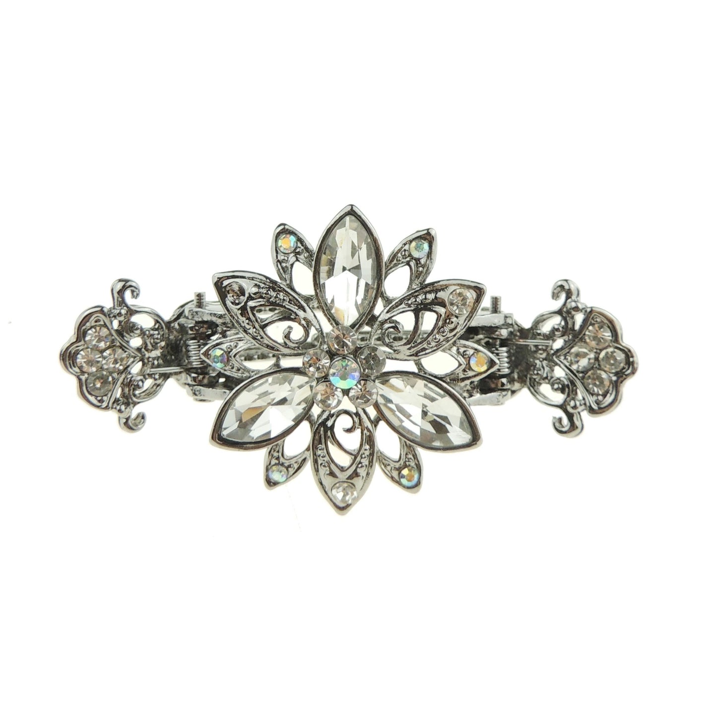 Womens Girls Vintage Look Metal Silver Tone Crystal 7cm Bridal Wedding Party Bridesmaid Birthday Headpiece Hair Accessories Bulldog Crab Octopus Jaw Styling Hair Claw Clamp Clip Rose Flower (Grey)