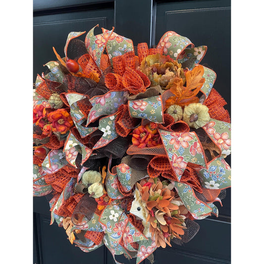 XL Autumn Fall Orange Harvest Front Door Wreath Luxury Oversized Rustic Wall Porch Hanger House Home Decor Decorations Thanksgiving Elegant