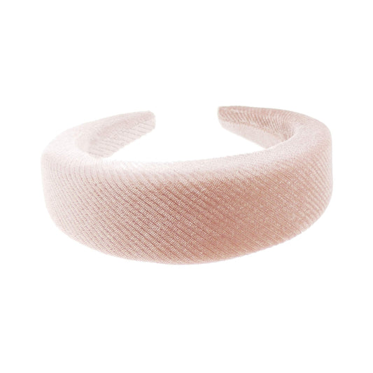Womens Ribbed Striped Occasion Wedding Bridal Party Birthday Christmas Evening Wide 4cm Thick High Bump Padded Velvet Velour Hair Hairband Accessories Headband Alice Band (Pink)