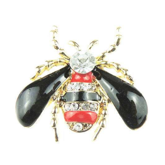 Men Women Vintage Look Bridal Wedding Dress Birthday Gift Saree Scarf Lapel Diamante Bling Crystal Rhinestone Brooch Badge Breastpin Corsage Pin Insect Wasp Honey Bumble Bee Enamel Black Wings