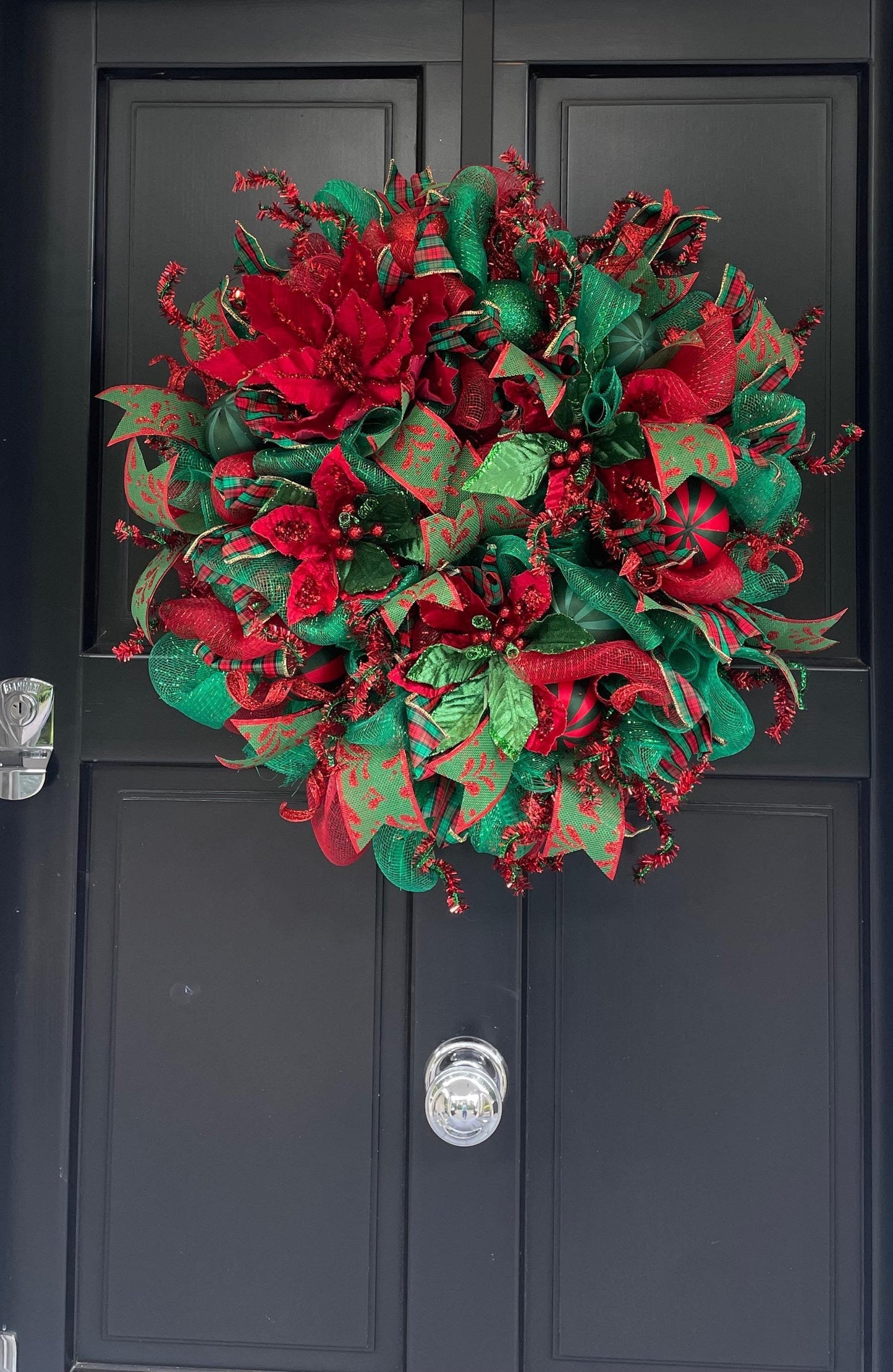 Luxury Red & Green Poinsettia Christmas Wreath | Traditional Front Door Decor | 50cm (20")