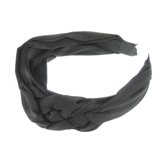 Pretty Satin Chiffon Side Triple Knotted Braid Draped Headband Alice Band (Navy)