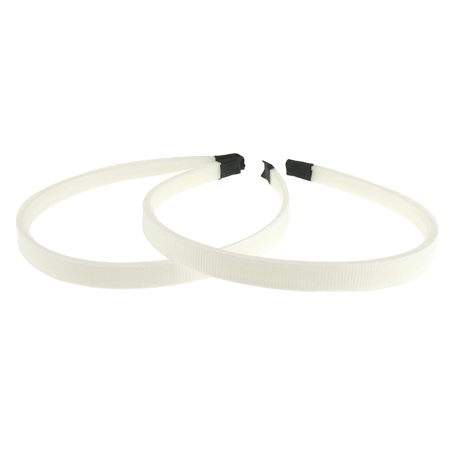 Ladies Girls Set of 2 Ribbed Satin Ribbon 10mm White Toothed Covered Headband Alice Band
