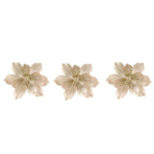 Glamour Girlz Set of 3 Nude Gold Velvet Sequin Flower Christmas Tree Floral Pick Stem Ornament Xmas Decor Garland Wreath Decoration Accent Holiday Arrangement