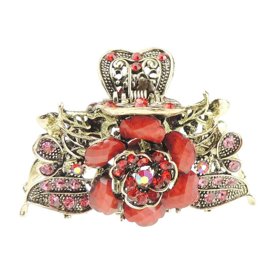 Womens Metal Wedding Rhinestone Crystal Bridal Bride Party Prom Strong Gold Tone Vintage Look Rose Flower Hair Accessory Up Do Octopus Bulldog Crab Styling Claw Grip Clamp Clip