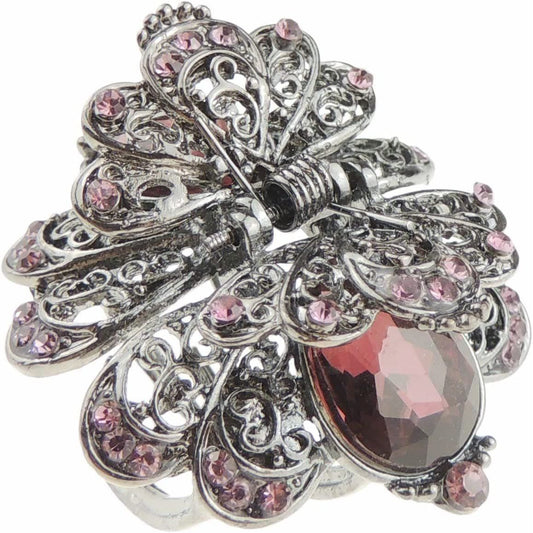 Women Girls Crystal Diamante Rhinestone Gems Vintage Look Silver Grey Tone Metal Bridal Wedding Evening Party Fine Short Hair Accessories Metal Claw Jaw Clip Octopus Clamp MINI 4cm Butterfly