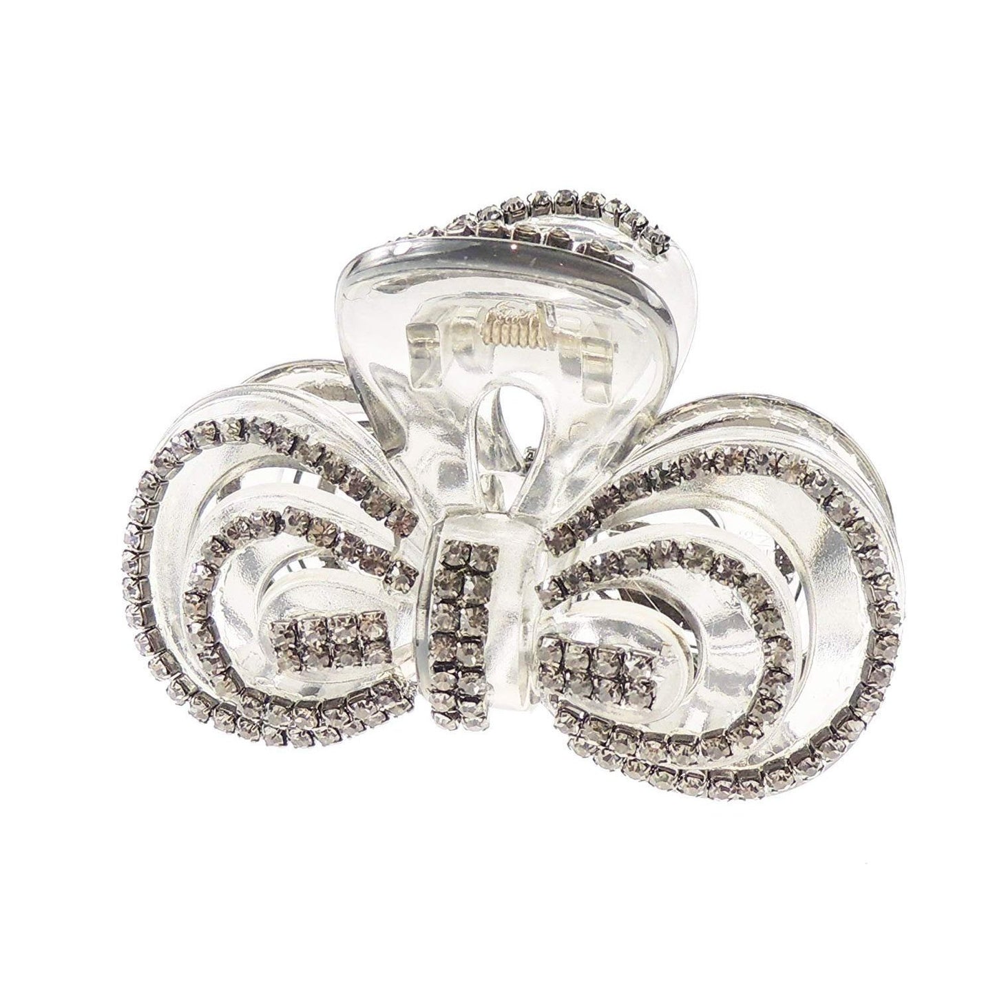 Extra Sparkly Women Girls Crystal Diamante Rhinestone Gems Bridal Wedding Evening Party Styling Fine Thin Hair Accessories Butterfly Claw Jaw Clip Octopus Clamp 8cm SIlver Tone Bow (Clear)