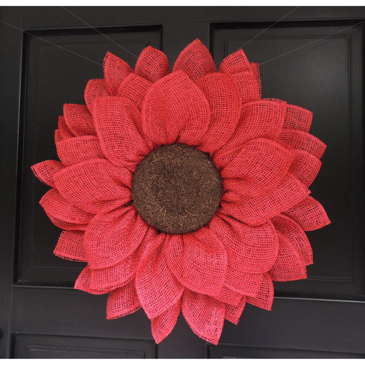 Flower Wreath, Red Front Door Wreath, Large Daisy Mesh Wreath, Summer Floral Door Decor, Everyday Flower Wreath, Gift Idea For Her Mum
