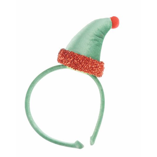 Ladies Mens Festive Christmas Party Green Glitter Red Trim Elf Santa Hat Deeley Bopper Headband Alice Band