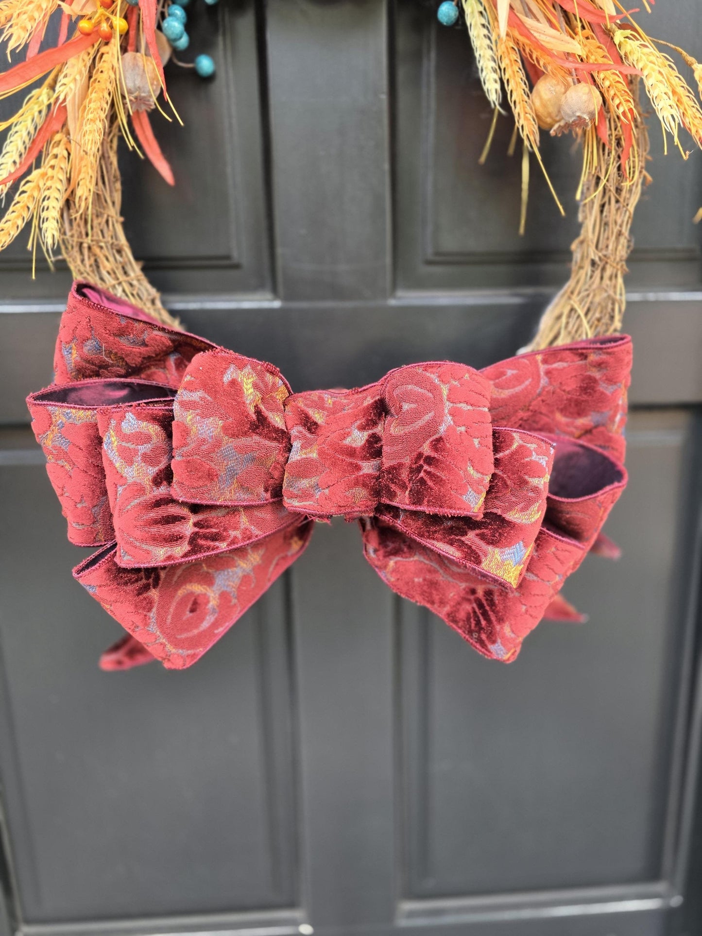 Luxury Teal & Orange Autumn Grapevine Wreath | Harvest & Thanksgiving Decor | 45cm (18")