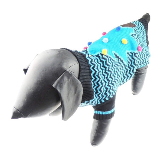 Cute Funny SMALL DOG ONLY Doggie Puppy Kitten Cat Christmas Xmas Outfit Warm Winter Girl Boy Jumper Coat Clothes Hoodies Costume Ideas Pullover Sweater Blue Bobble Bauble Pom Tree
