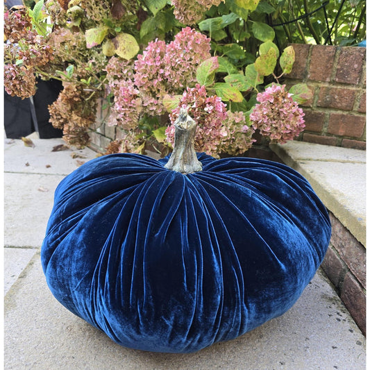 Luxury Silk Velvet Jumbo Pumpkins Navy Blue XXL - Fall Autumn Tablescape Hall Wedding House Warming Gift Idea Accent Decor Decoration
