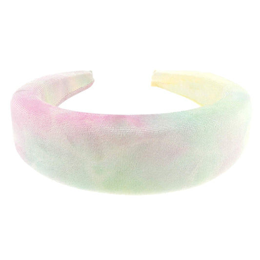 Womens Ombre Tie Dye Occasion Wedding Bridal Party Birthday Christmas Evening Wide 4cm Thick High Bump Padded Velvet Velour Hair Hairband Accessories Headband Alice Band Pastels (Green Pink)