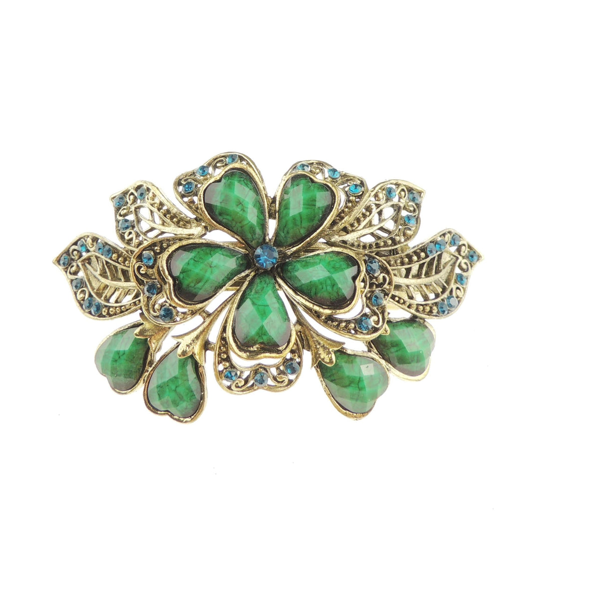 Womens Girls Diamante Crystal Stone Wedding Birthday Party Bridal Wedding Ponytail Fine Medium Hair Accessories Occasion Barrette Hairpin Grip French Spring Clip Vintage Look Gold Tone Metal Floral Rose