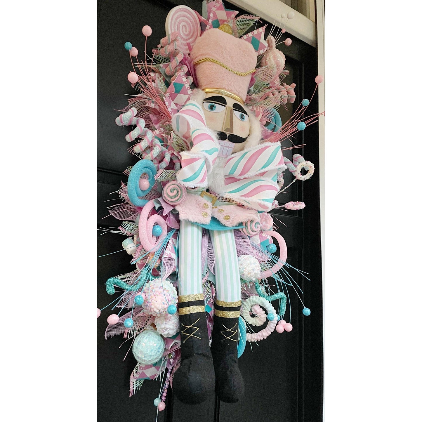 XXL Nutcracker Candy Christmas Wreath Front Door Sweets Pink Blue Xmas Swag