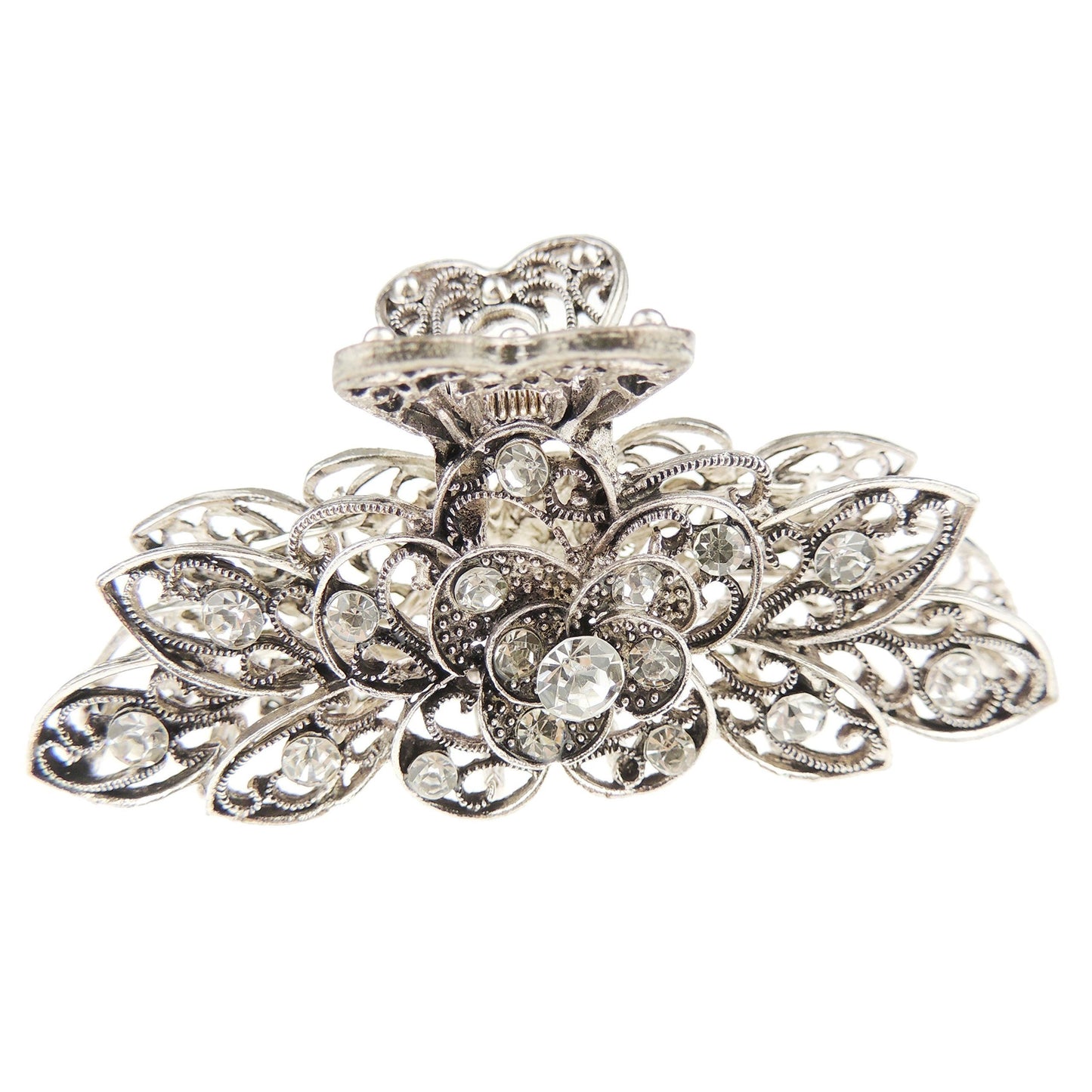 Ladies Vintage Look Metal Diamante Crystal 9cm Hair Claw Clamp Rose
