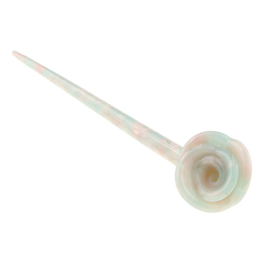 Womens Retro Bridal Wedding Party Bridesmaid Christmas Banana Styling Hair Accessories Pins Bun Holder Chignon Brooch Hairpin Slide Jewelry Updo Chopsticks Stick Marbled Rose Flower (Baby Blue Pink)