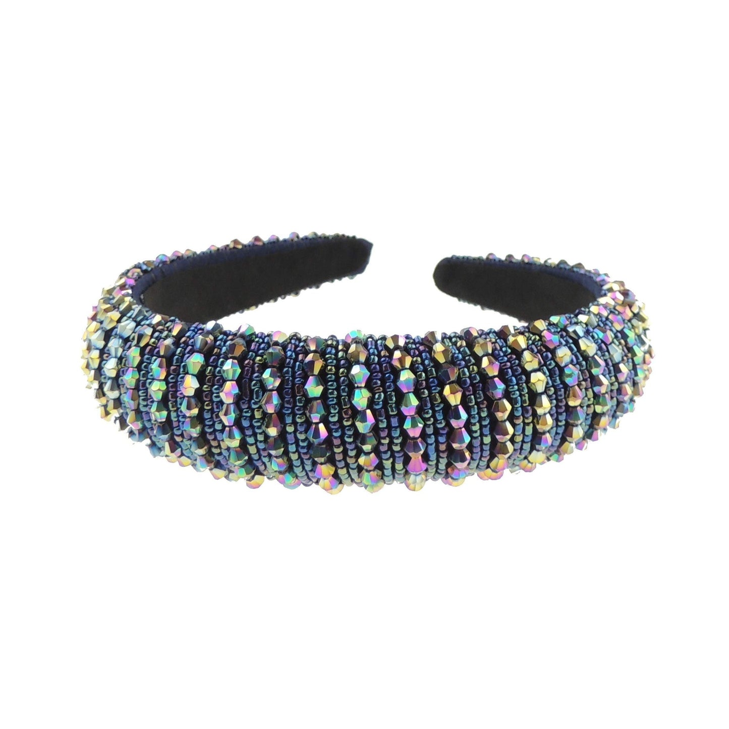 Womens Sparkly Beaded Rhinestone Embellished Jeweled Crystal Wide Bump Thick Padded Evening Formal Occasion Christmas Birthday Wedding Bridal Party Headband Hair Alice Band Hairband