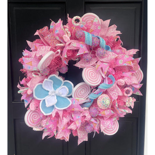 Luxury Pink Christmas Wreath | Handmade Candyland Front Door Wreath | 60cm (24")