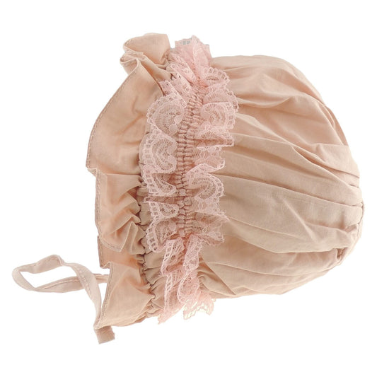 Baby Girls Summer Cotton Lace Solid Colour Baby Bonnet Beanie Sun Hat 0-18 Months (Dusky Pink)