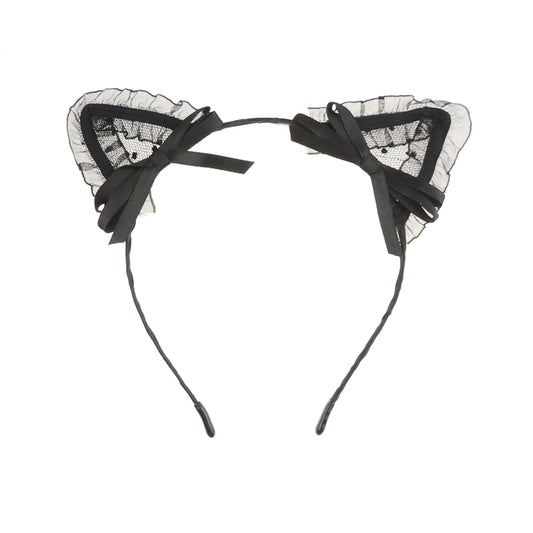 Womens Fancy Dress Up Party Role Play Cosplay Costume Christmas Hen Do Halloween Deely Deeley Bopper Animal Nativity Headband Hairband Hair Alice Band Fabric Lace Satin Bow Cat Ears Black