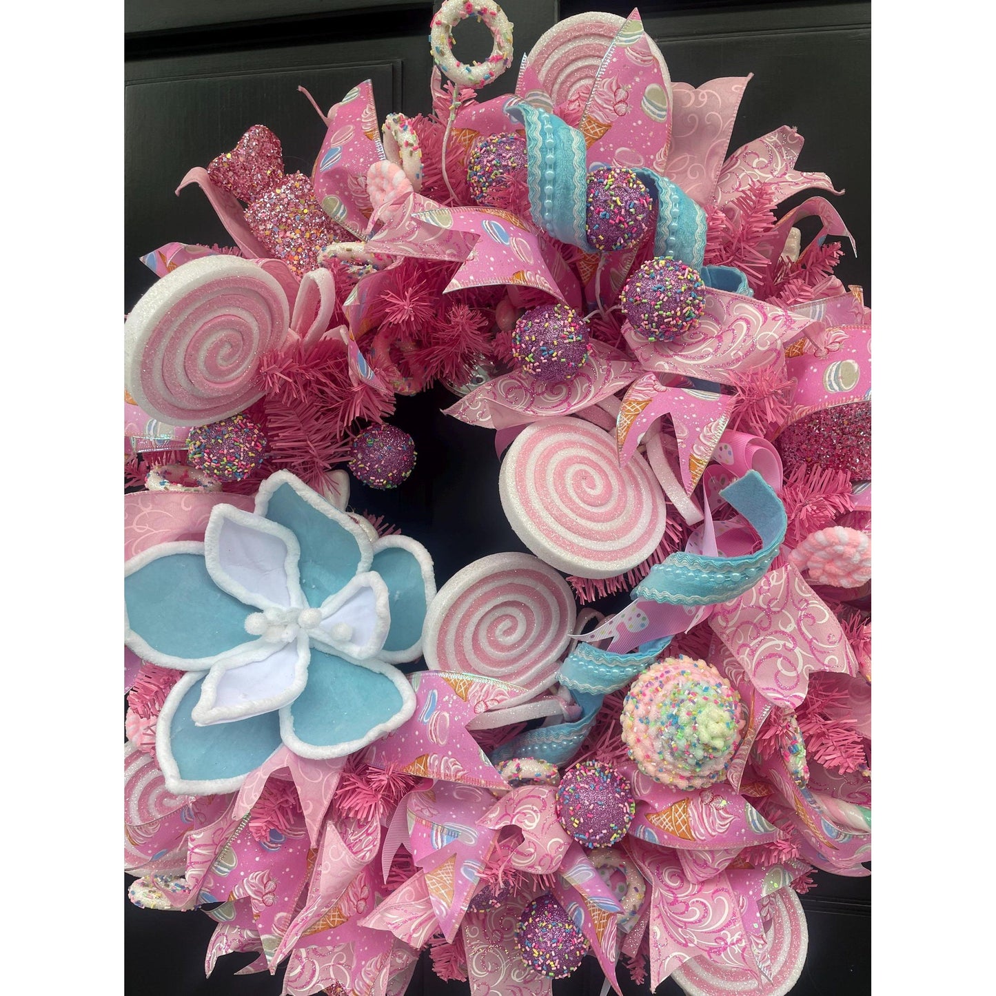 Luxury Candy Shop Pink Pastel Sweets Christmas Wreath Front Door Luxury Home Decorations Xmas Winter Mantle Decor Holiday Wreath Advent Swag