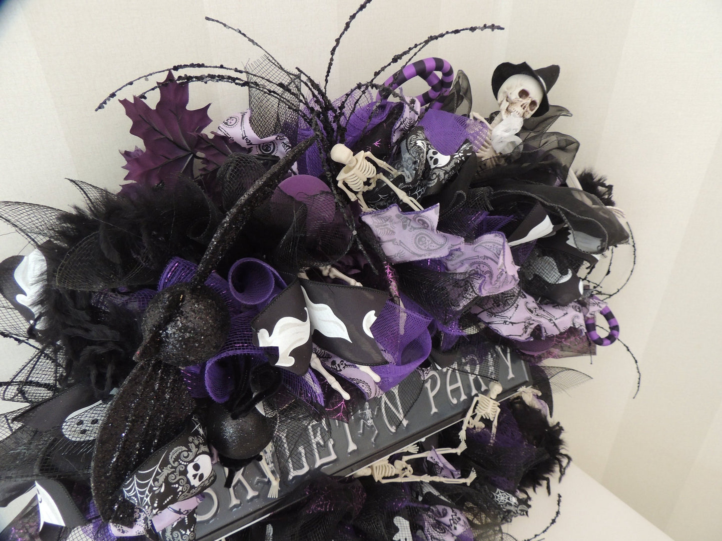 Luxury Purple Skeleton Halloween Wreath | Black & Purple Front Door Decor | 60cm (24")