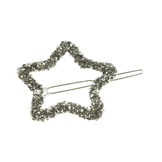 Womens Girls Crystal Rhinestone Diamante Wedding Birthday Party Evening School Ponytail Fine Hair Accessories Occasion Barrette Hairpin Grip French Slide Clip Star (Grey)