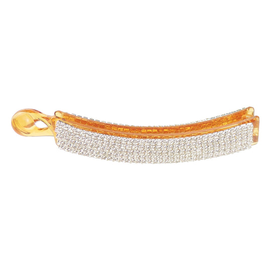 Womens Girls Plastic Ponytail Banana Crystal Diamante Rhinestone Sparkly Wedding Bridal Bride Hair Accessories Jewelery Banana Barrette Hair Clip Claw Clamp Square End (Brown)