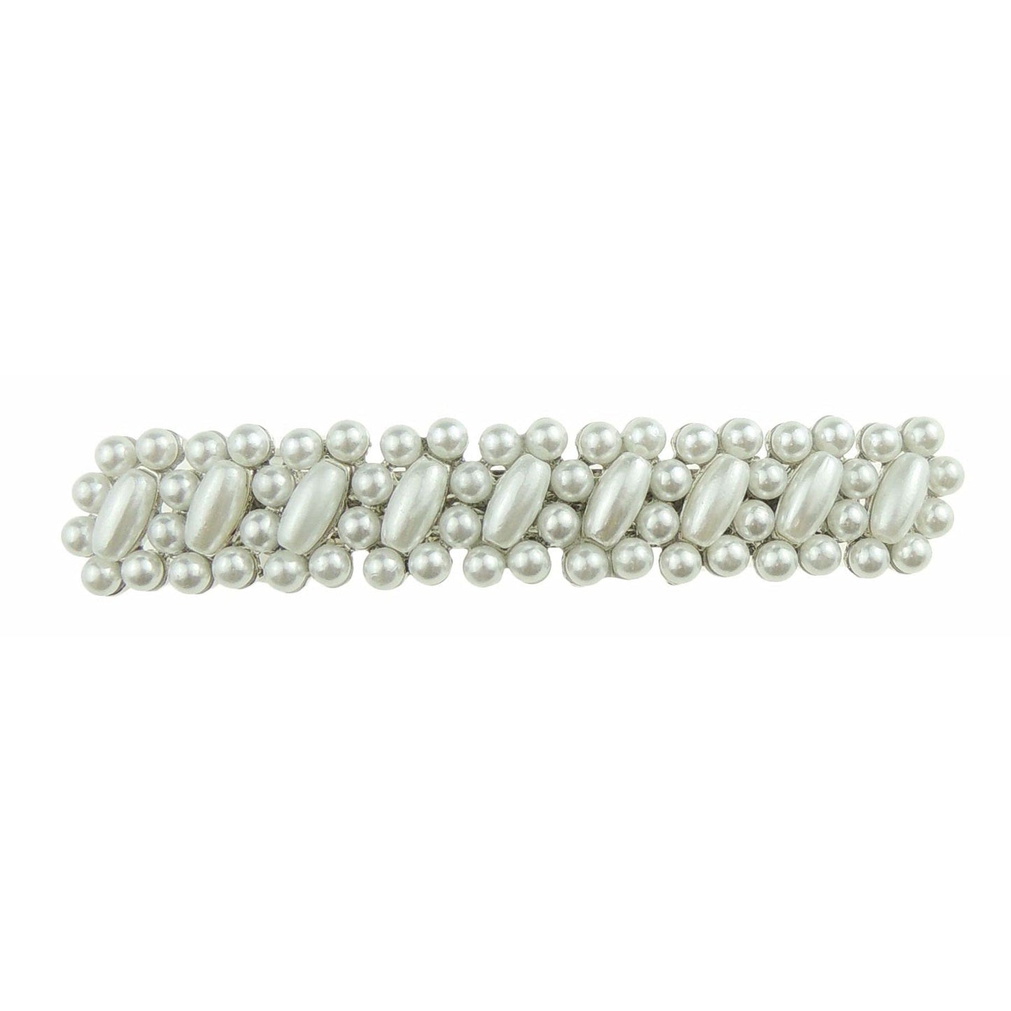 Womens Girls Wedding Bridal Party Evening Ponytail Fine Hair Accessories Occasion Barrette Hairpin Grip French Metal Spring Clip Silver Tone Narrow LOng Ivory Faux Pearl