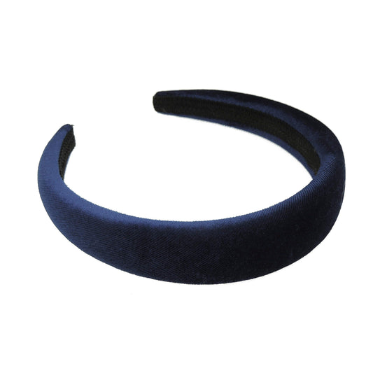 Womens Luxury Slightly Padded Puffy Velvet Flat Winter Evening Wedding Party Birthday Bridal Christmas Birthday Bridesmaid Headband Alice Band Hair Accessories Hairband (Navy, One Size)