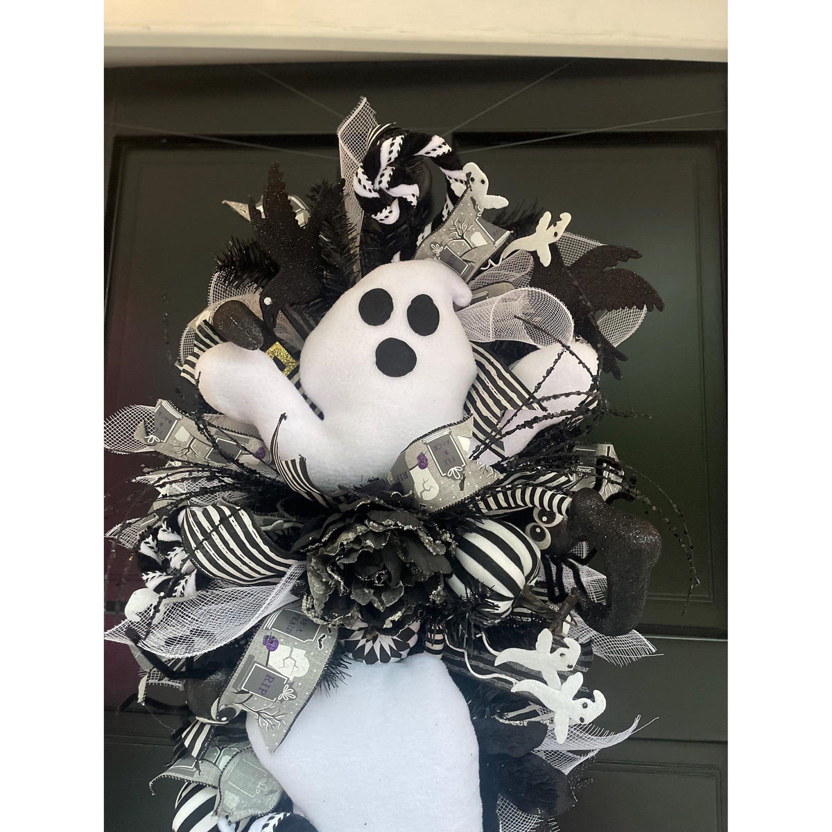 XL Ghost Fall Halloween Front Door Wreath Luxury Teardrop Rustic Wall Porch Hanger House Home Decor Decorations Spooky Ghoul Glam Boho