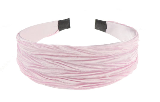 Ladies Wide 4cm Summer Satin Creased Crinkle Wide Headband Alice Band (PInk)