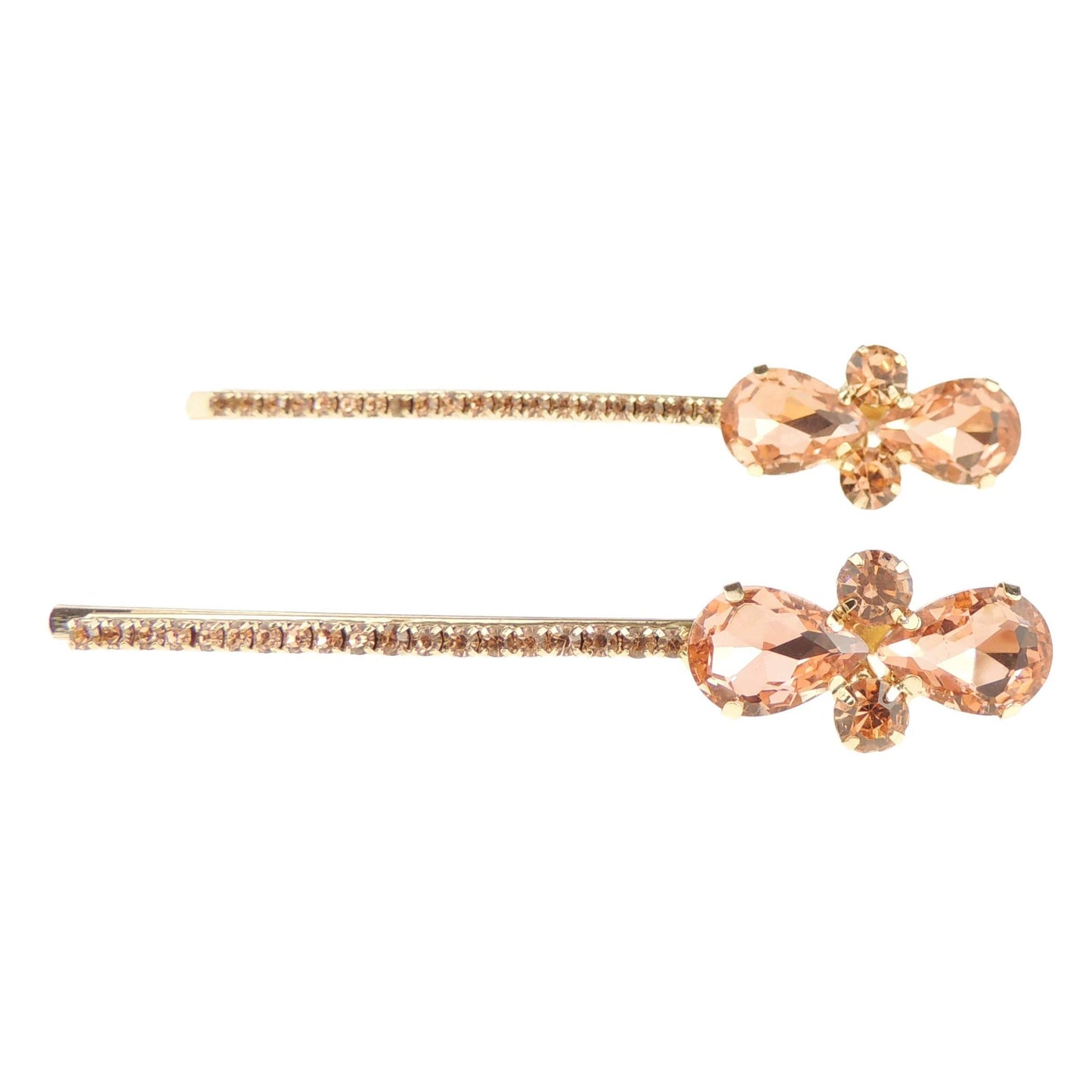 Womens Girls Sparkly Bow Rhinestone Jeweled Crystal Diamante Party Birthday Christmas Bridal Wedding Accessories Slides Hairpin Hair Clips Grips Bobby Pins Set of 2 Gold Tone Butterfly