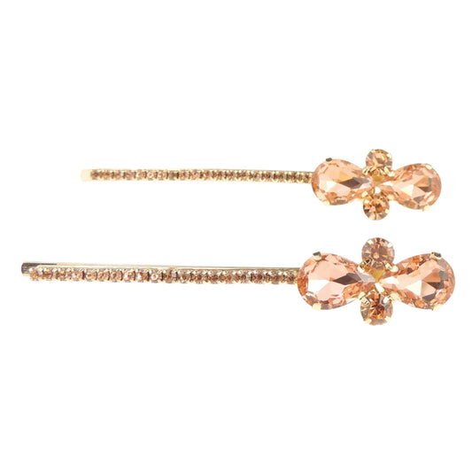 Womens Girls Sparkly Bow Rhinestone Jeweled Crystal Diamante Party Birthday Christmas Bridal Wedding Accessories Slides Hairpin Hair Clips Grips Bobby Pins Set of 2 Gold Tone Butterfly