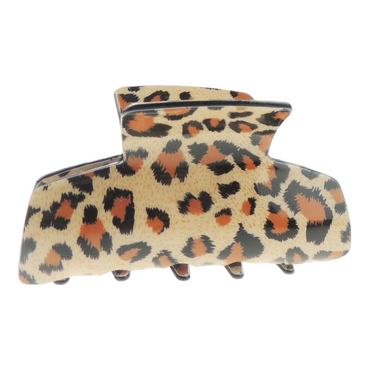 Ladies Big Cat Animal Print Medium Square Rectangle Bulldog Crab Hair Claw Clamp Clip Brown Leopard