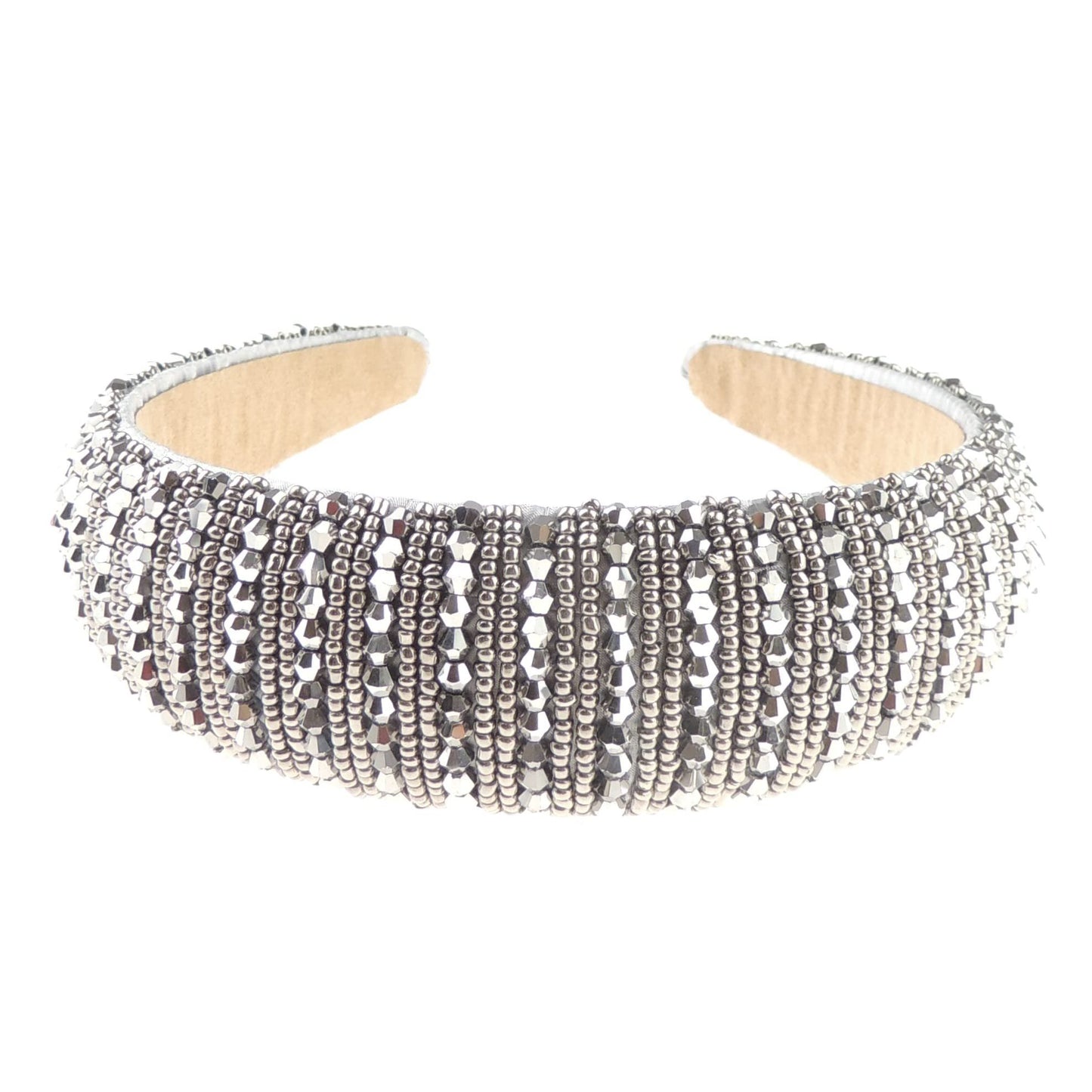 Womens Sparkly Beaded Rhinestone Embellished Jeweled Crystal Wide Thick Padded Evening Formal Occasion Christmas Birthday Wedding Bridal Party Headband Alice Band Hairband (White, One Size)