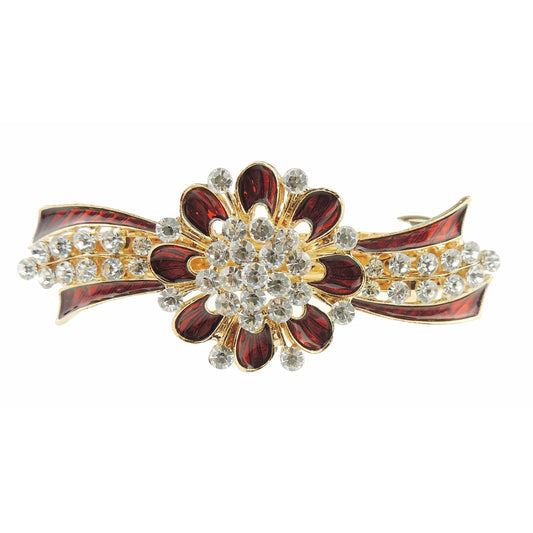Womens Girls Crystal Rhinestone Diamante Wedding Birthday Party Evening Ponytail Fine Medium Hair Accessories Occasion Barrette Hairpin Grip French Spring Clip Metal Enamel Flower Ribbon Red