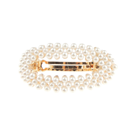Ladies Faux Pearl Crystal Diamante Small Hair Clip Barrette Oval Stencil