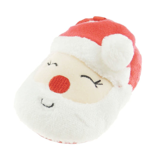 Glamour Girlz Baby Boys Unisex Girls Infant Newborn Babies Kids House Crib Pram Shoes Winter Fleece Warm Soft Sole Party Booties Slippers Festive 1st First Christmas Xmas Red Santa Face