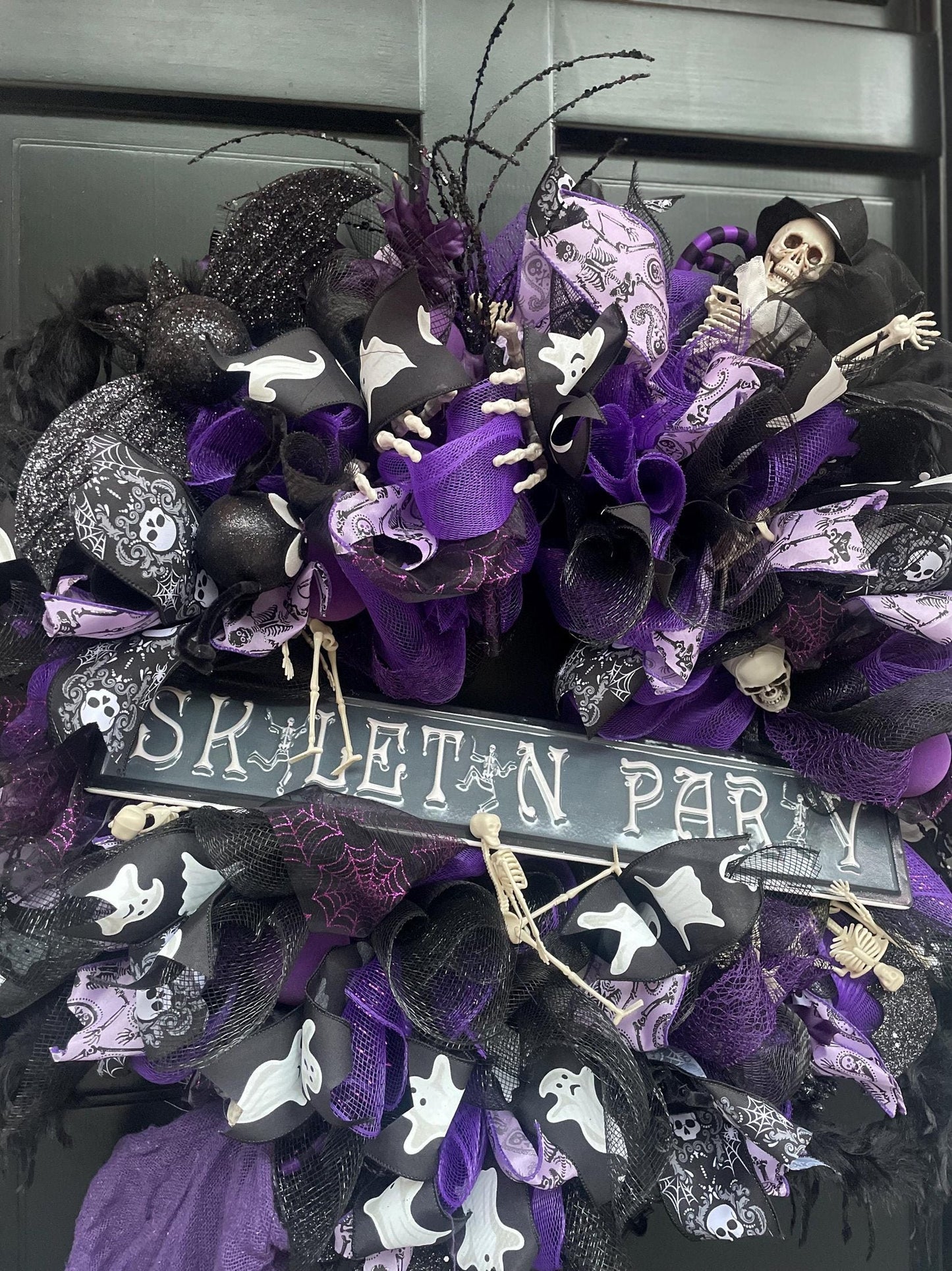 Luxury Purple Skeleton Halloween Wreath | Black & Purple Front Door Decor | 60cm (24")
