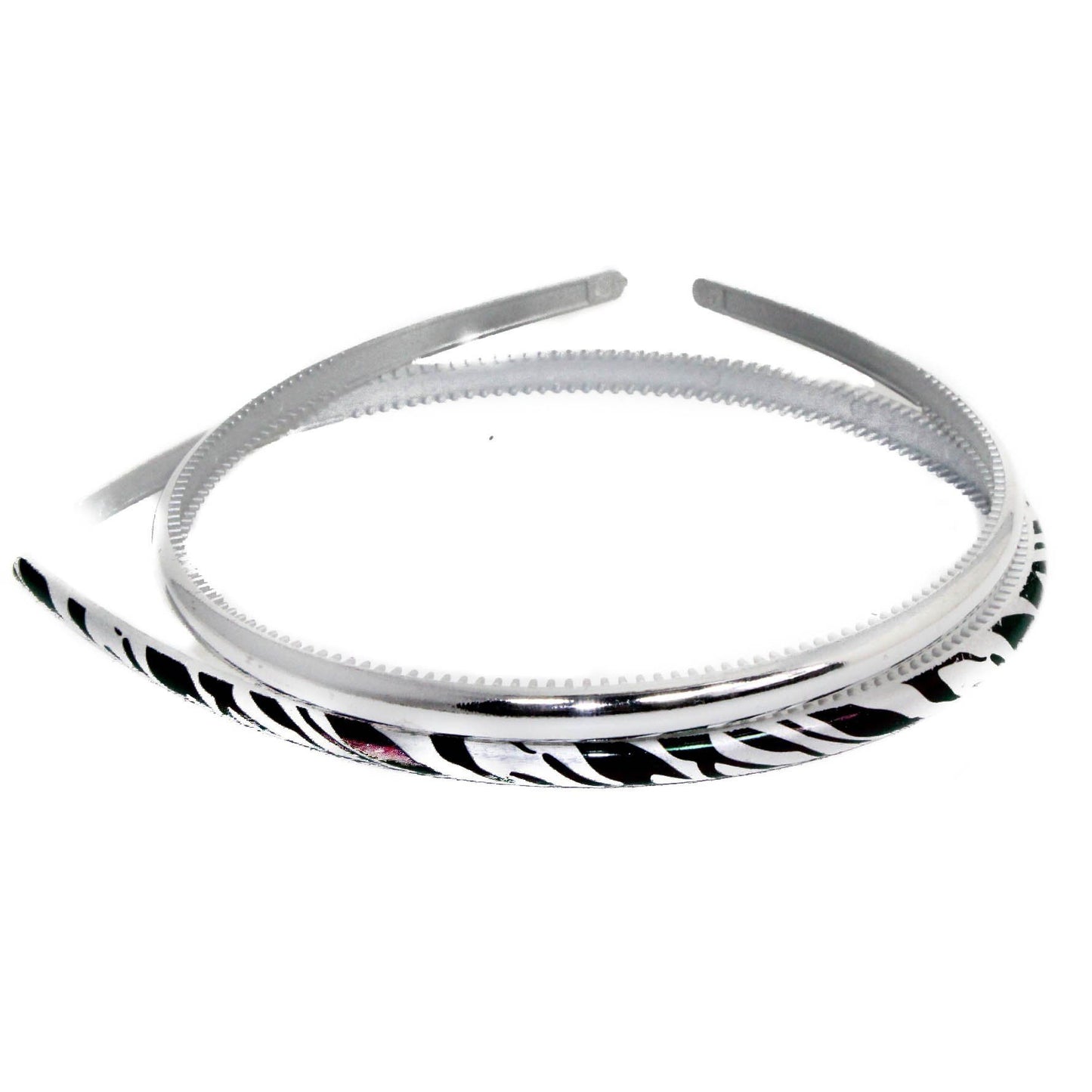 Set of 2 GIRLS Kids Childrens DIY Dance Recital Play Birthday Party School Uniform Wedding Special Occasion Hair Accessories Narrow Plastic Animal Zebra Silver Print 1cm Short Long Hair Headband Alice Band Hairband