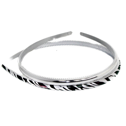 Set of 2 GIRLS Kids Childrens DIY Dance Recital Play Birthday Party School Uniform Wedding Special Occasion Hair Accessories Narrow Plastic Animal Zebra Silver Print 1cm Short Long Hair Headband Alice Band Hairband
