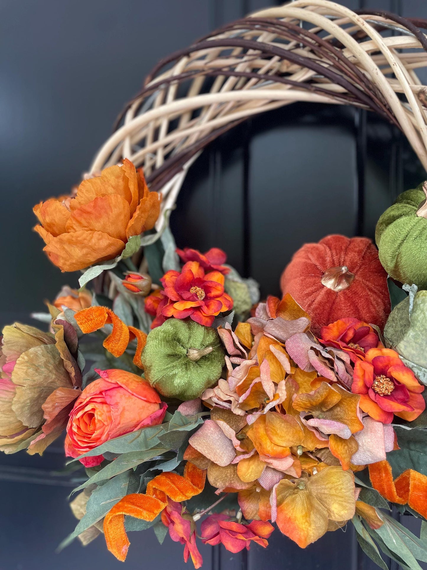 Orange Autumn Pumpkin Door Wreath, Green Fall Swag, Luxury Autumn Front Door Decor,Thanksgiving Wreath, Glam Fall Door Hanger,Harvest Wreath