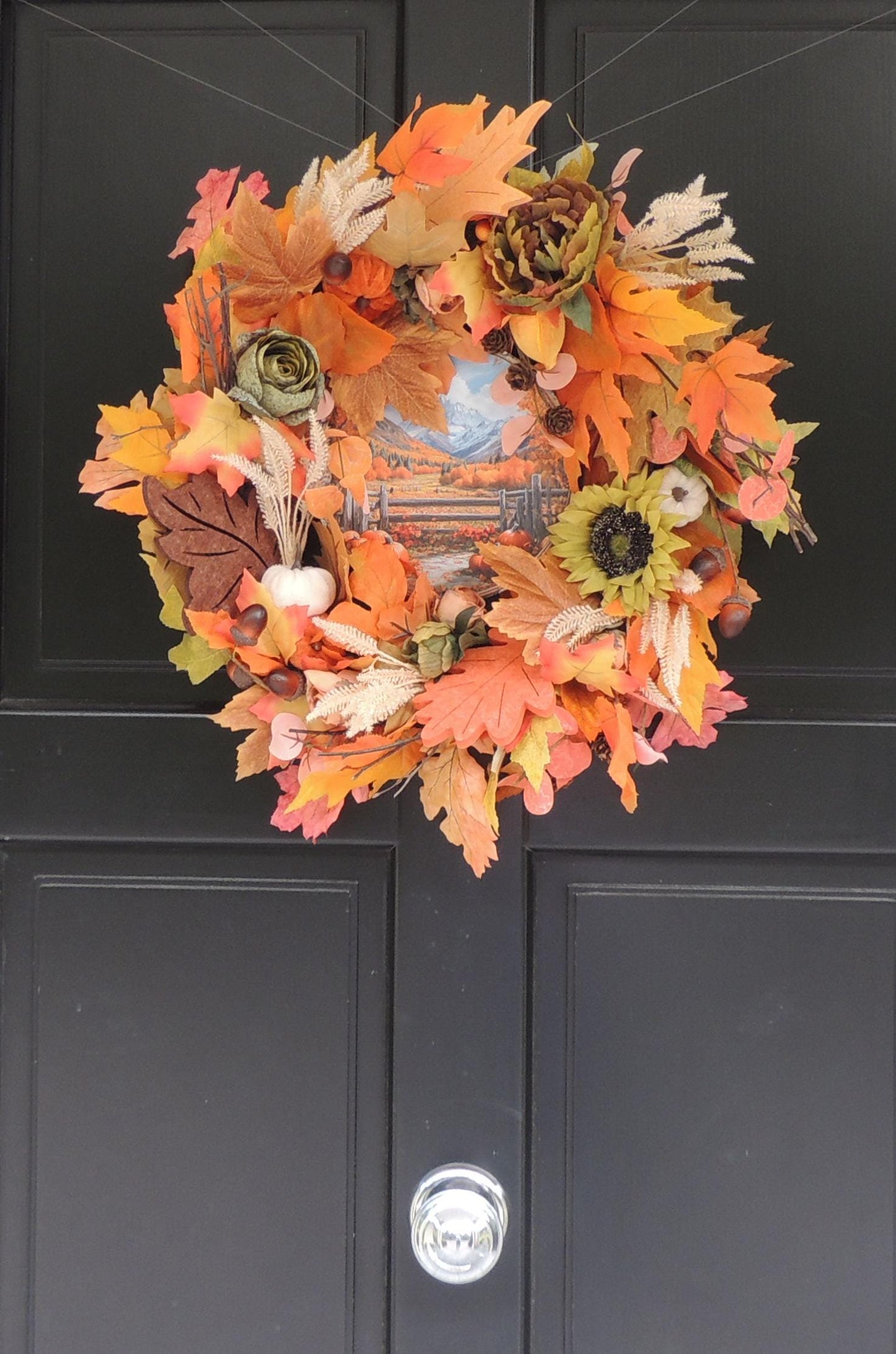 Autumn Harvest Wreath | Sunflowers, Pumpkins, Leaves, Farmhouse Door Decor